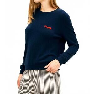 NEW JUMPER1234 cashmere naughty crew neck sweater in navy/red